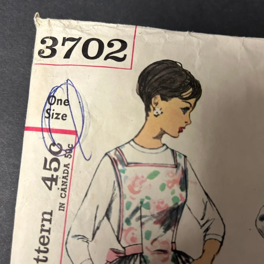 Vintage 1950s-60s Simplicity‎ 3702 Apron Pattern One Yard Design One Size